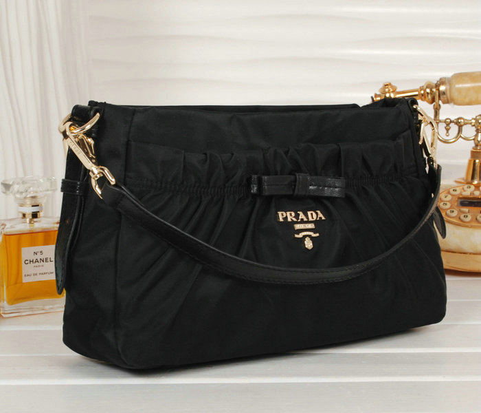 2014 Prada fabric shoulder bag BN1560 black - Click Image to Close